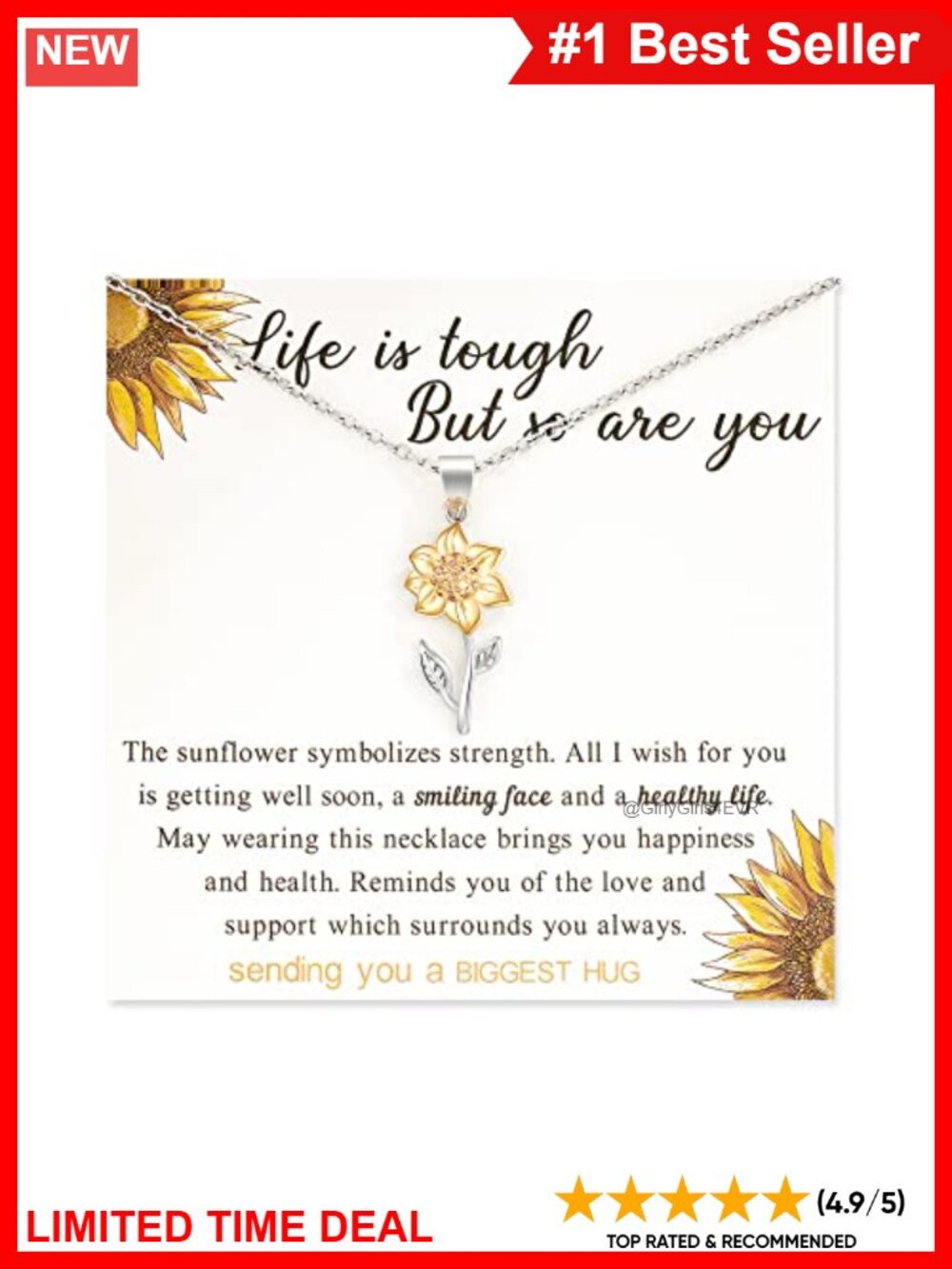 Sunflower Pendant Necklace Inspirational Get Well Gift for Women